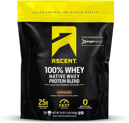 Ascent 100% Whey, Native Whey Protein Blend, Chocolate, 4.25 lbs